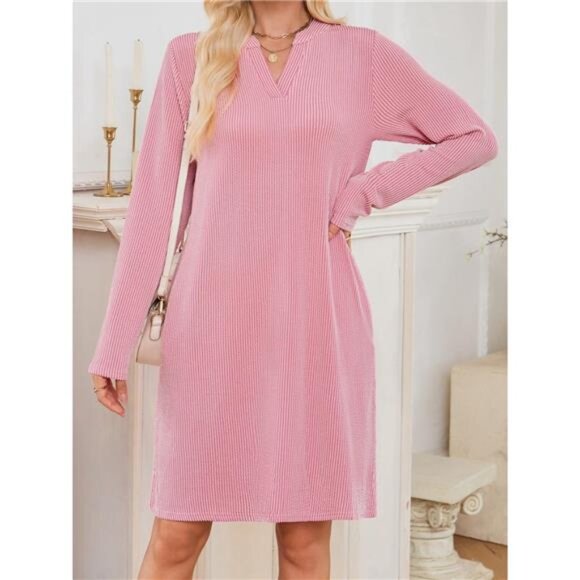 Casual Ribbed Knit Long Sleeve Dress - Picture 3 of 16